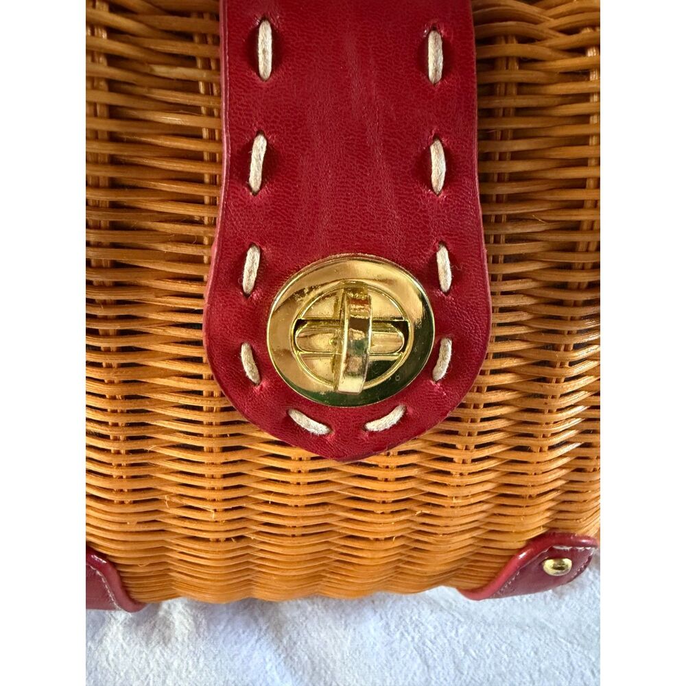 Wicker Purse w/ Red Leather Accents MCM Golden Girls 90's Y2K Grandma Old Money - Picture 10 of 13